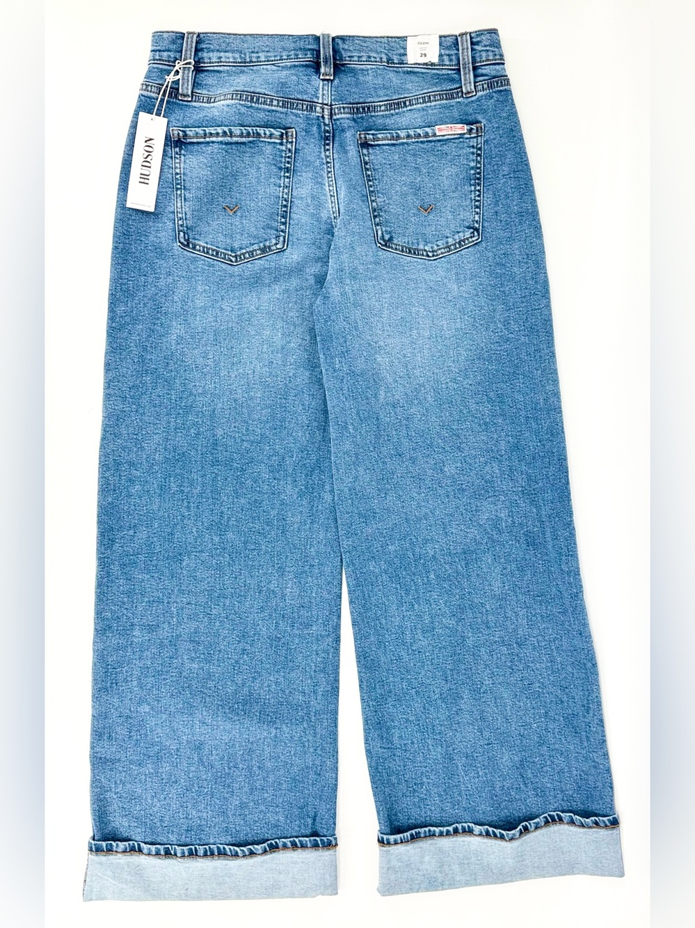 Hudson Jeans Wide Leg Cuffed Jeans in Light Blue Denim - Picture 13 of 14